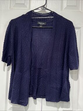Perceptions Navy Open-Front Short Sleeve Knit Cardigan